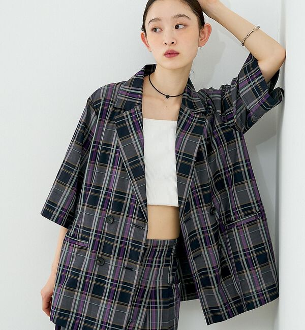 NOMINE「【セットアップ対応】ハーフスリーブ チェック ジャケット」|その他|ダークネイビー