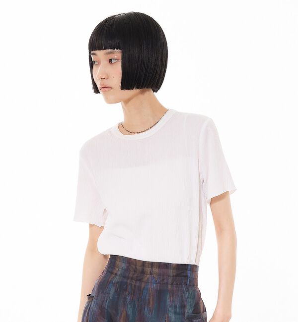 NOMINE「楊柳シボ感 リンガーTシャツ ｜ 半袖 リブ切替 クロップド丈」|Tシャツ・カットソー|