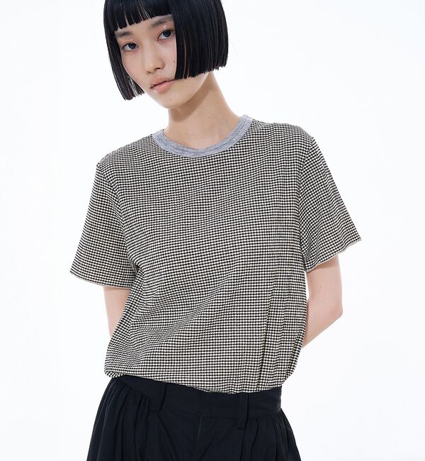 NOMINE「楊柳シボ感 リンガーTシャツ ｜ 半袖 リブ切替 クロップド丈」|Tシャツ・カットソー|