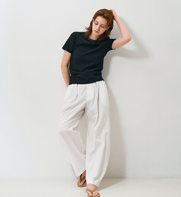 NOMINE「楊柳シボ感 リンガーTシャツ ｜ 半袖 リブ切替 クロップド丈」|Tシャツ・カットソー|