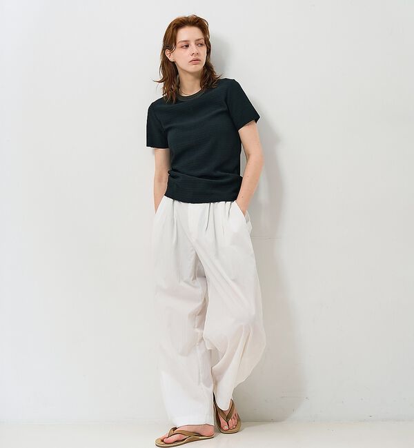 NOMINE「楊柳シボ感 リンガーTシャツ ｜ 半袖 リブ切替 クロップド丈」|Tシャツ・カットソー|