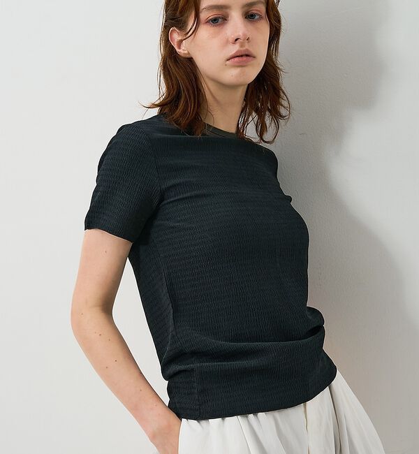 NOMINE「楊柳シボ感 リンガーTシャツ ｜ 半袖 リブ切替 クロップド丈」|Tシャツ・カットソー|