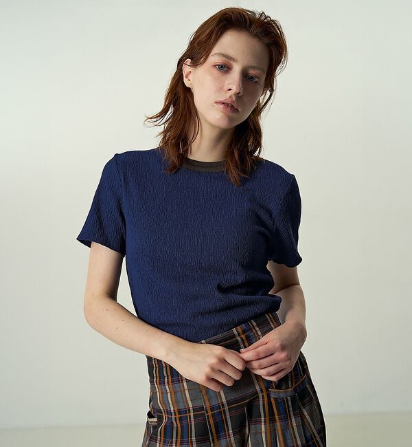 NOMINE「楊柳シボ感 リンガーTシャツ ｜ 半袖 リブ切替 クロップド丈」|Tシャツ・カットソー|