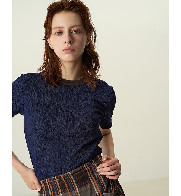 NOMINE「楊柳シボ感 リンガーTシャツ ｜ 半袖 リブ切替 クロップド丈」|Tシャツ・カットソー|