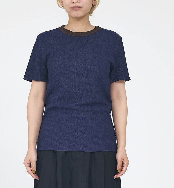 NOMINE「楊柳シボ感 リンガーTシャツ ｜ 半袖 リブ切替 クロップド丈」|Tシャツ・カットソー|