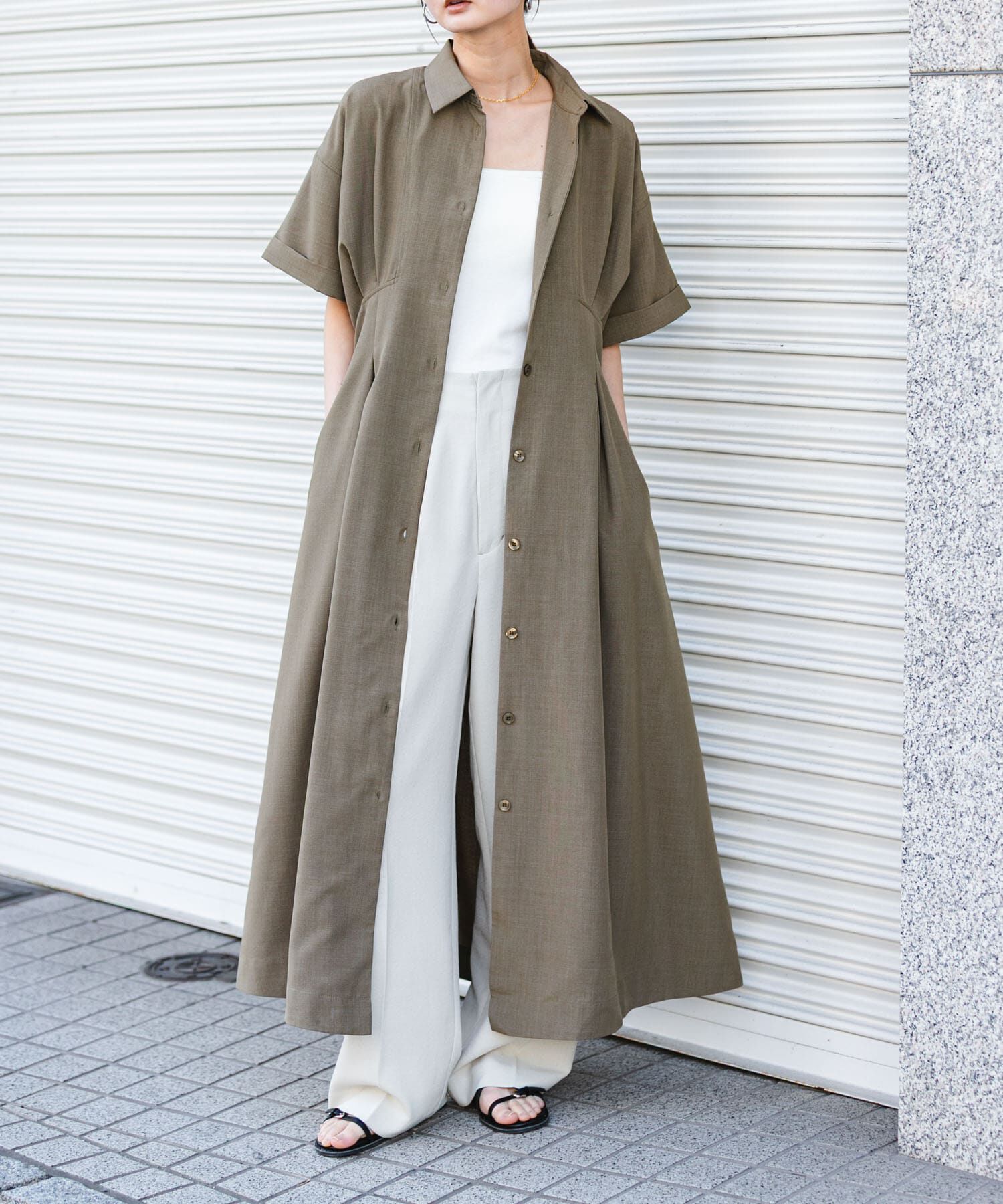 SENSE OF PLACE by URBAN RESEARCH「『UR TECH DRYLUXE』リネンライクワンピース」|ワンピース|カーキ