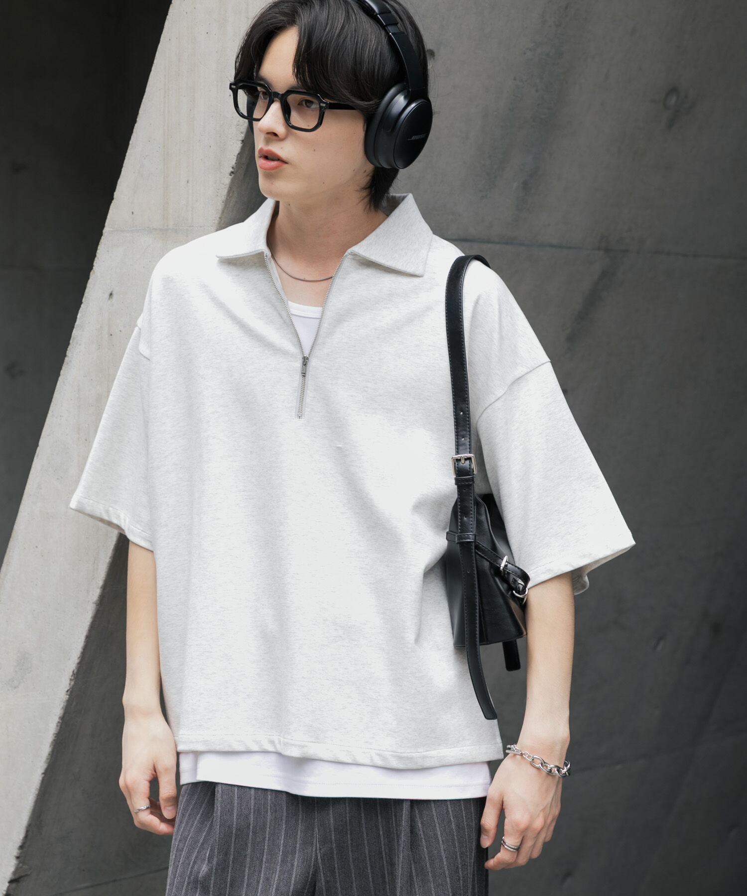 SENSE OF PLACE by URBAN RESEARCH「『ユニセックス』ダンボールポンチハーフジップショートスリーブTシャツ」|Tシャツ・カットソー|ライトグレー