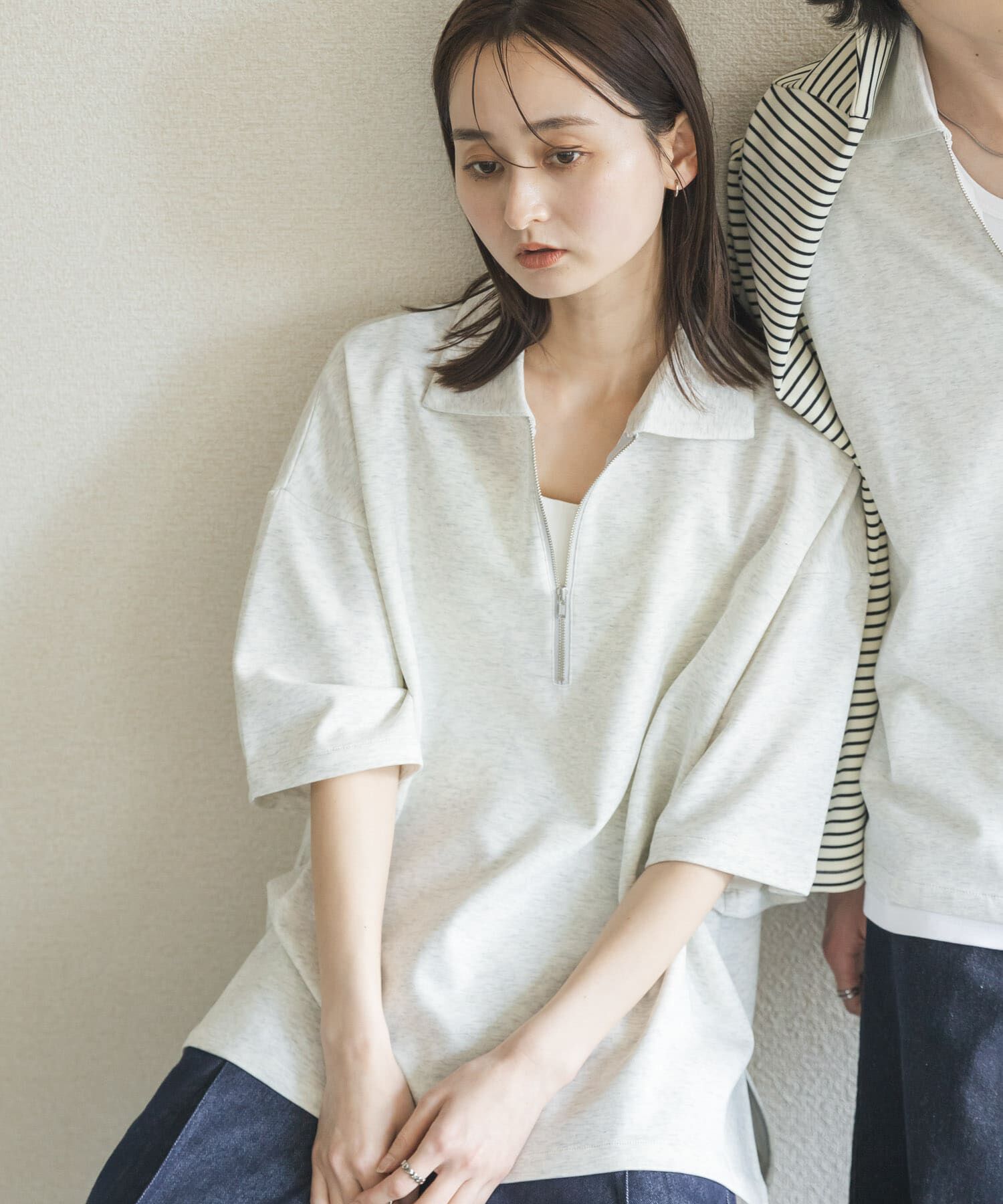 SENSE OF PLACE by URBAN RESEARCH「『ユニセックス』ダンボールポンチハーフジップショートスリーブTシャツ」|Tシャツ・カットソー|