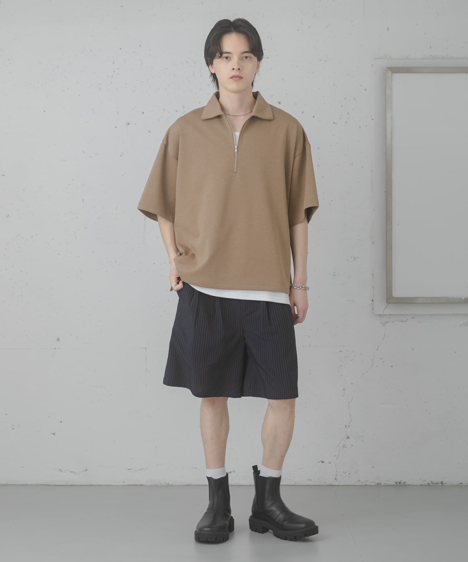 SENSE OF PLACE by URBAN RESEARCH「『ユニセックス』ダンボールポンチハーフジップショートスリーブTシャツ」|Tシャツ・カットソー|