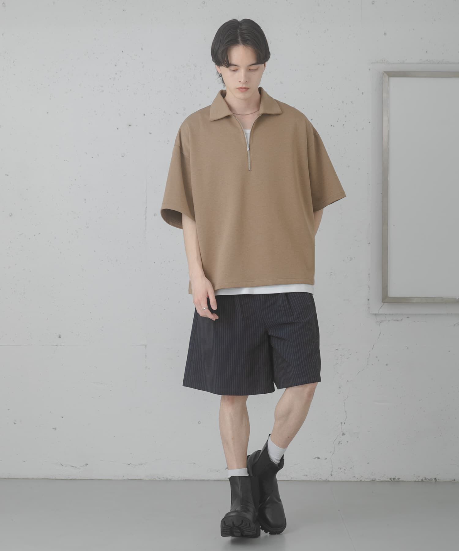 SENSE OF PLACE by URBAN RESEARCH「『ユニセックス』ダンボールポンチハーフジップショートスリーブTシャツ」|Tシャツ・カットソー|