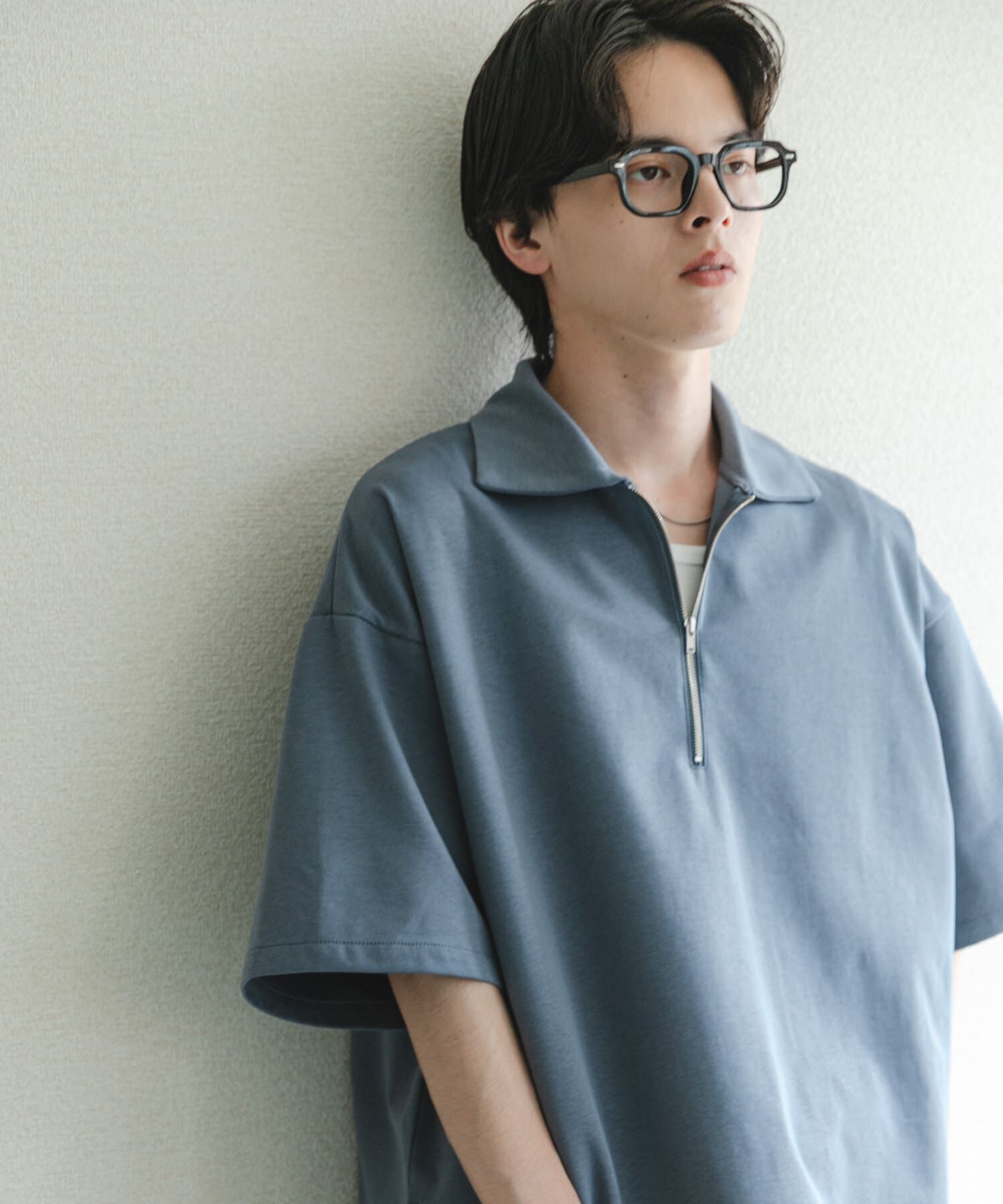 SENSE OF PLACE by URBAN RESEARCH「『ユニセックス』ダンボールポンチハーフジップショートスリーブTシャツ」|Tシャツ・カットソー|ブルー