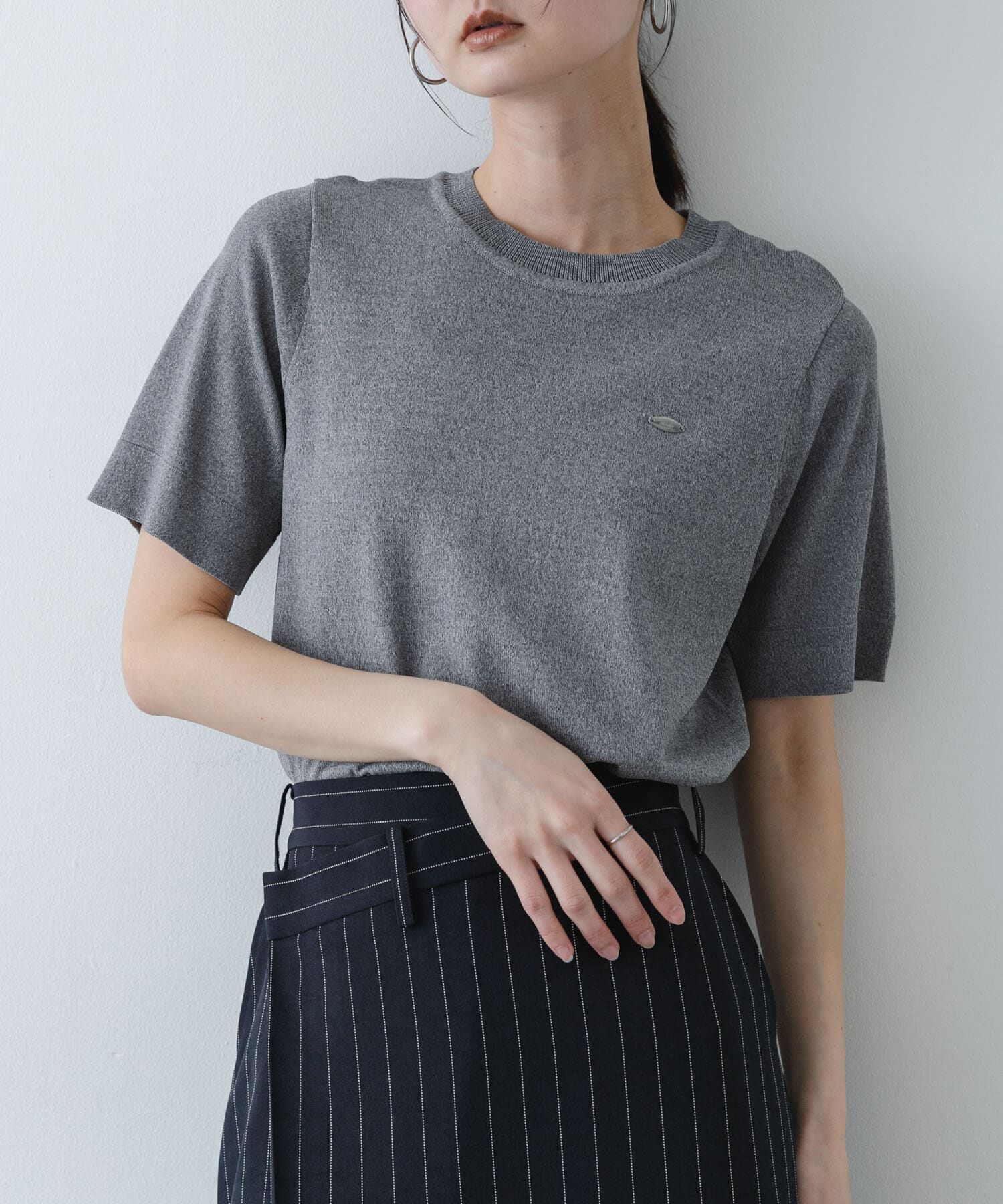 SENSE OF PLACE by URBAN RESEARCH「『洗濯可』プレートツキニットTシャツ(半袖)」|ニット・セーター|グレー