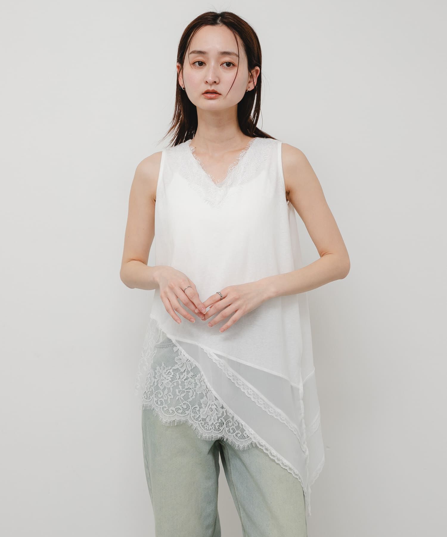 SENSE OF PLACE by URBAN RESEARCH「レースドッキングアシメカットトップ」|タンクトップ|