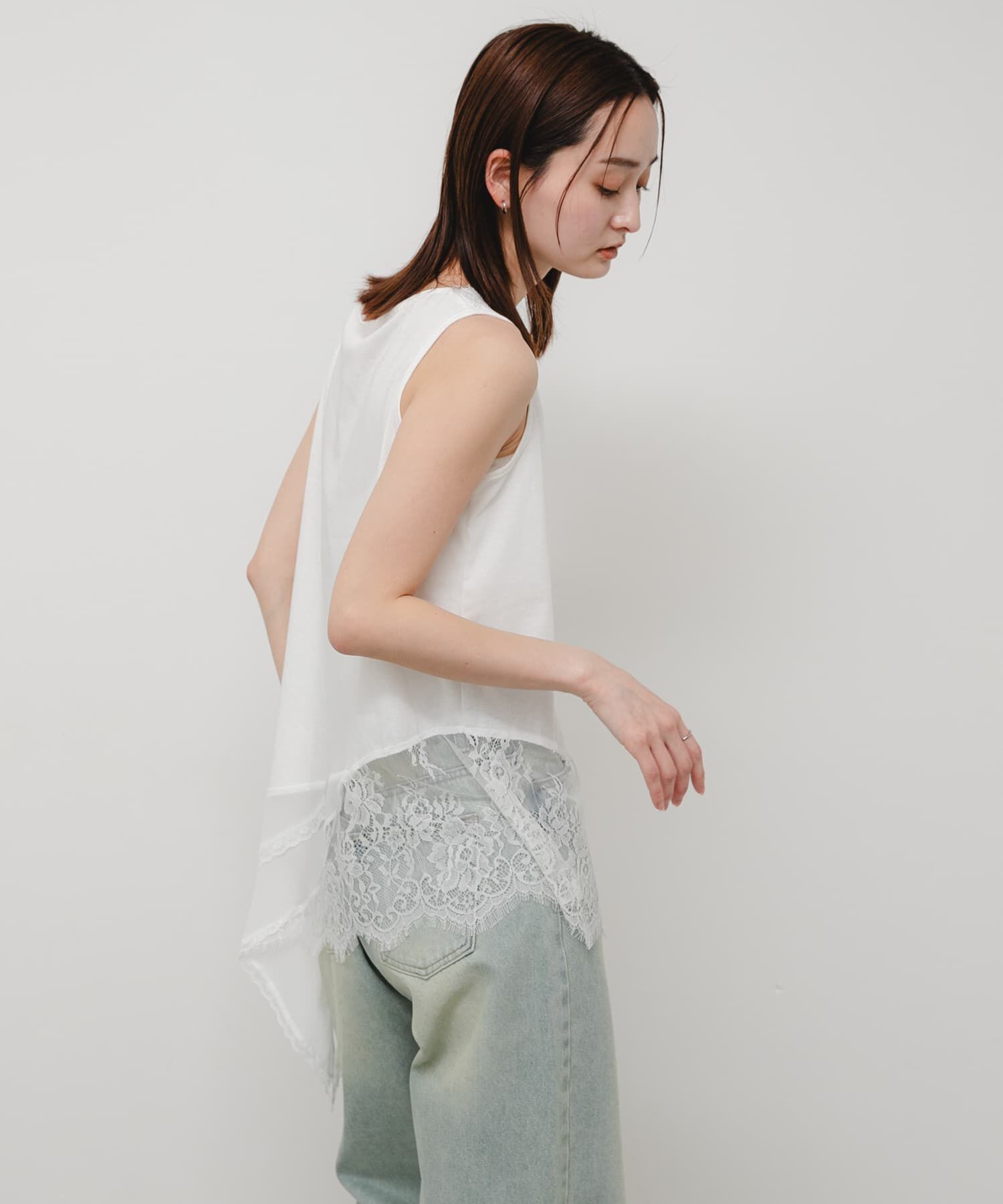 SENSE OF PLACE by URBAN RESEARCH「レースドッキングアシメカットトップ」|タンクトップ|