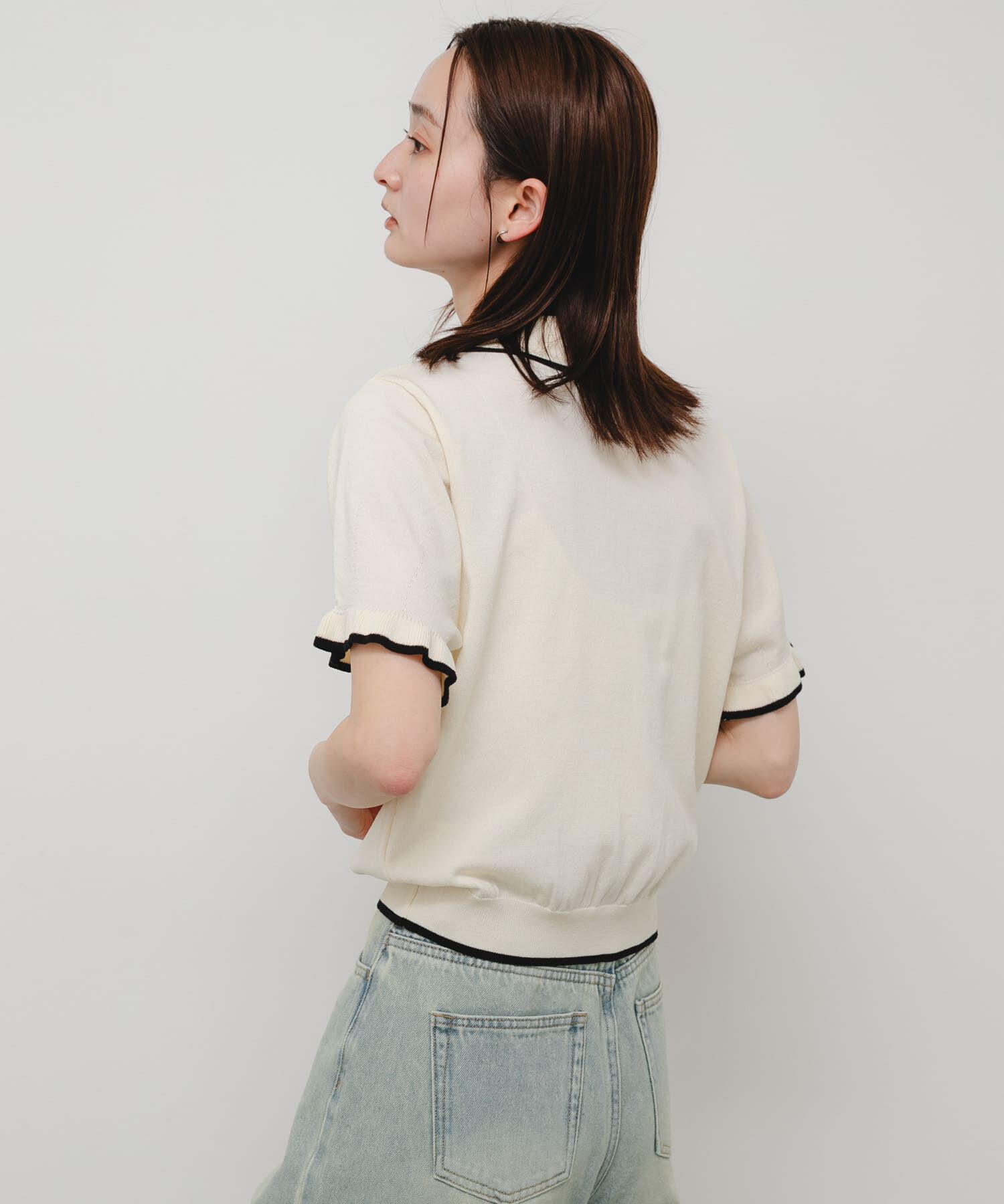 SENSE OF PLACE by URBAN RESEARCH「『洗濯可』フリルニットポロシャツ」|ニット・セーター|