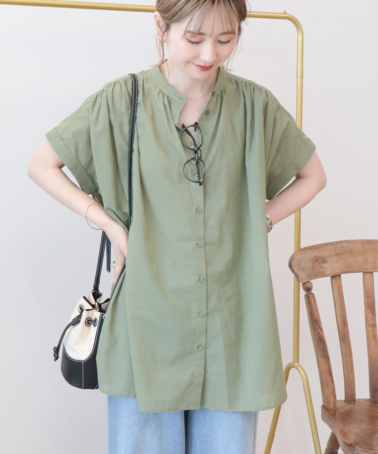 AMERICAN HOLIC「【WEB限定】イージーケア+接触冷感 フレンチスリーブギャザーシャツ」|シャツ・ブラウス|Khaki