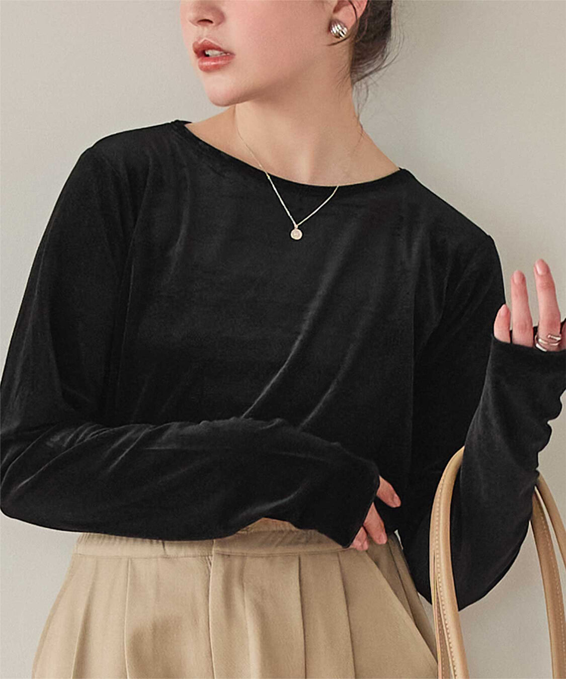 titivate「シアーベロアロングTシャツ」|Tシャツ・カットソー|ブラック