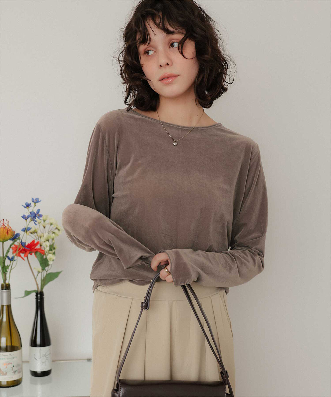 titivate「シアーベロアロングTシャツ」|Tシャツ・カットソー|グレージュ