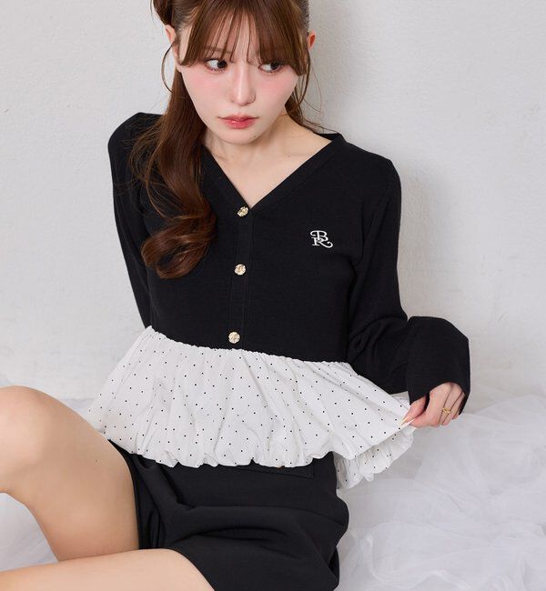  「ロゴ刺繍入りバルーントップス」|ニット・セーター|ブラック