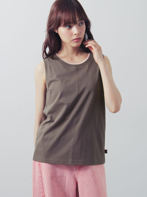 Samansa Mos2「【USAコットン】レイヤード風ノースリ」|Tシャツ・カットソー|ブラウン