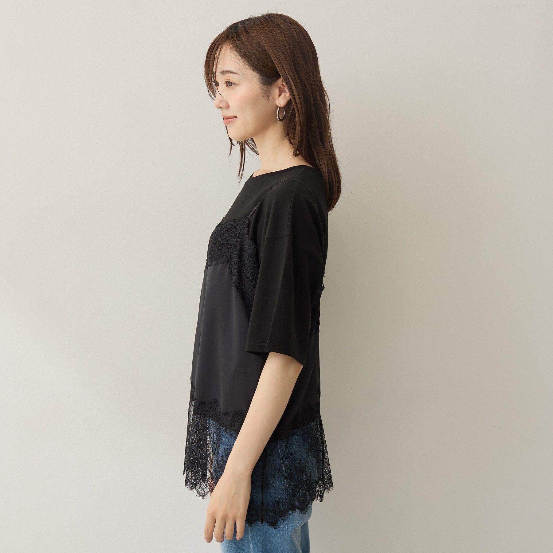 UNTITLED「【1枚でもセットでも】レースキャミ付きプルオーバー」|Tシャツ・カットソー|