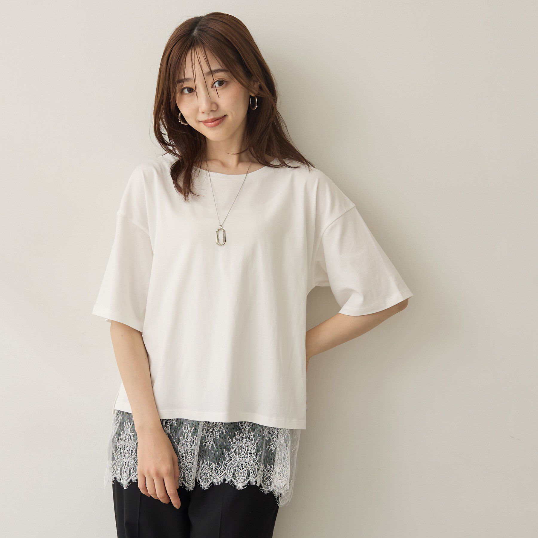 UNTITLED「【1枚でもセットでも】レースキャミ付きプルオーバー」|Tシャツ・カットソー|