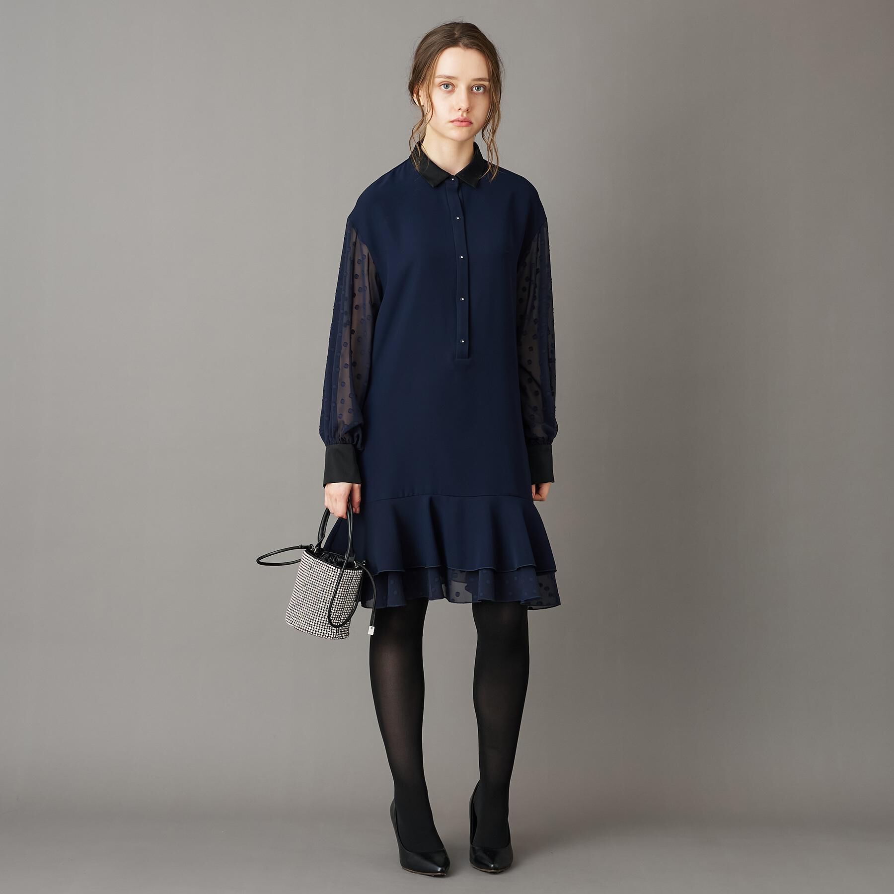 DRESSTERIOR「【ウォッシャブル】ダブルクロスボリュームスリーブミニワンピース」|ワンピース|