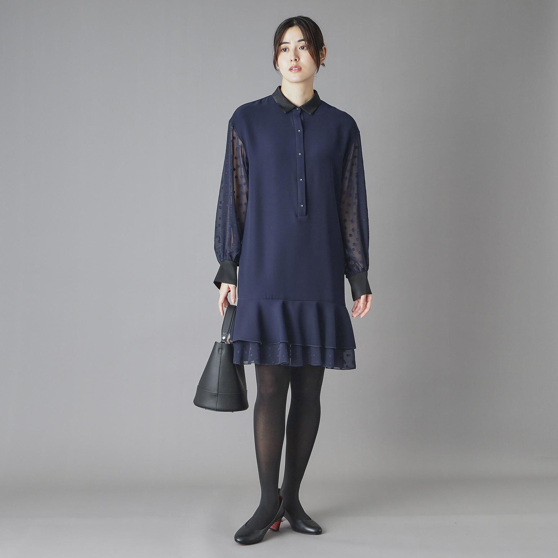 DRESSTERIOR「【ウォッシャブル】ダブルクロスボリュームスリーブミニワンピース」|ワンピース|