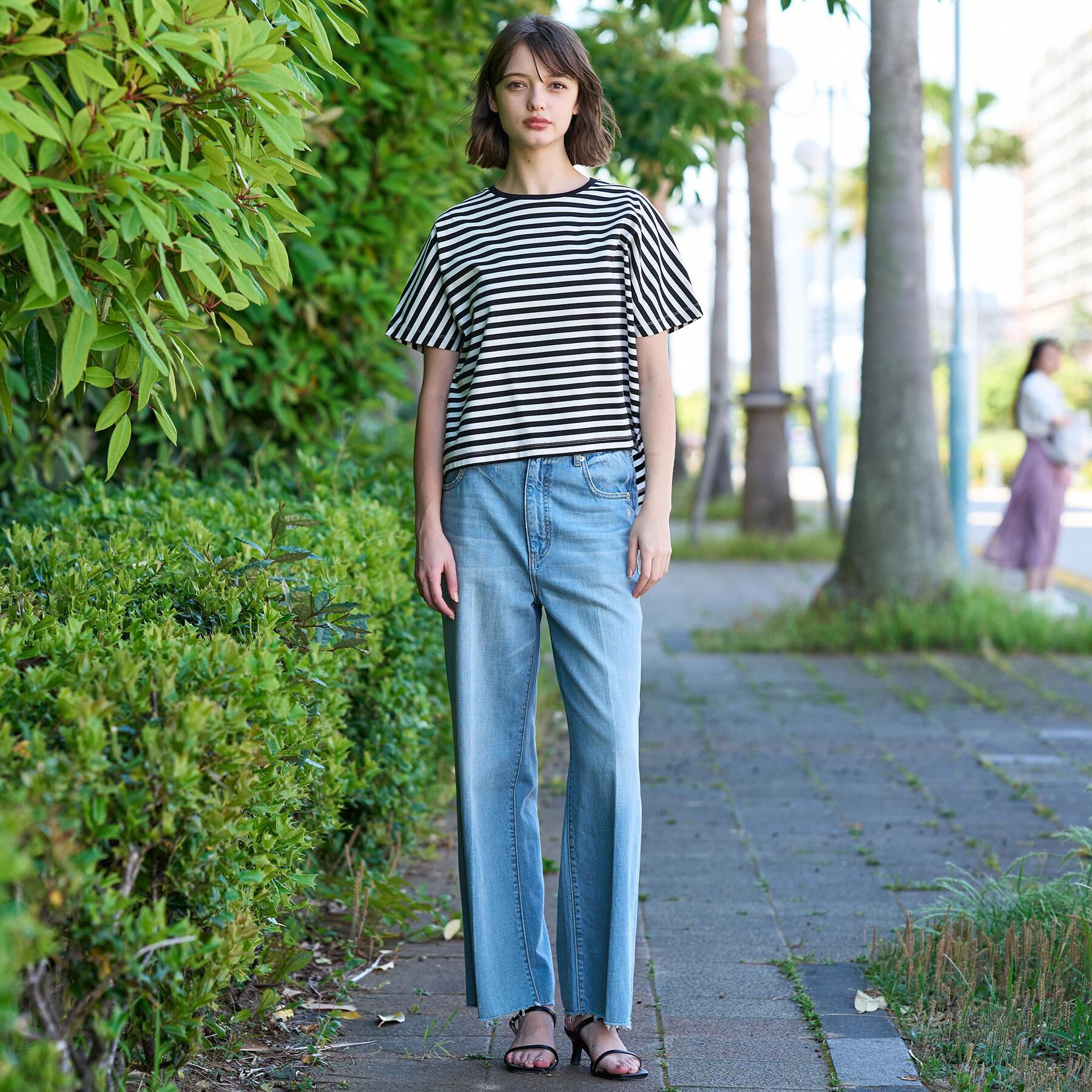 DRESSTERIOR「【接触冷感／抗菌防臭／消臭】アイスクリアコットンドルマンスリーブボーダーTシャツ」|Tシャツ・カットソー|