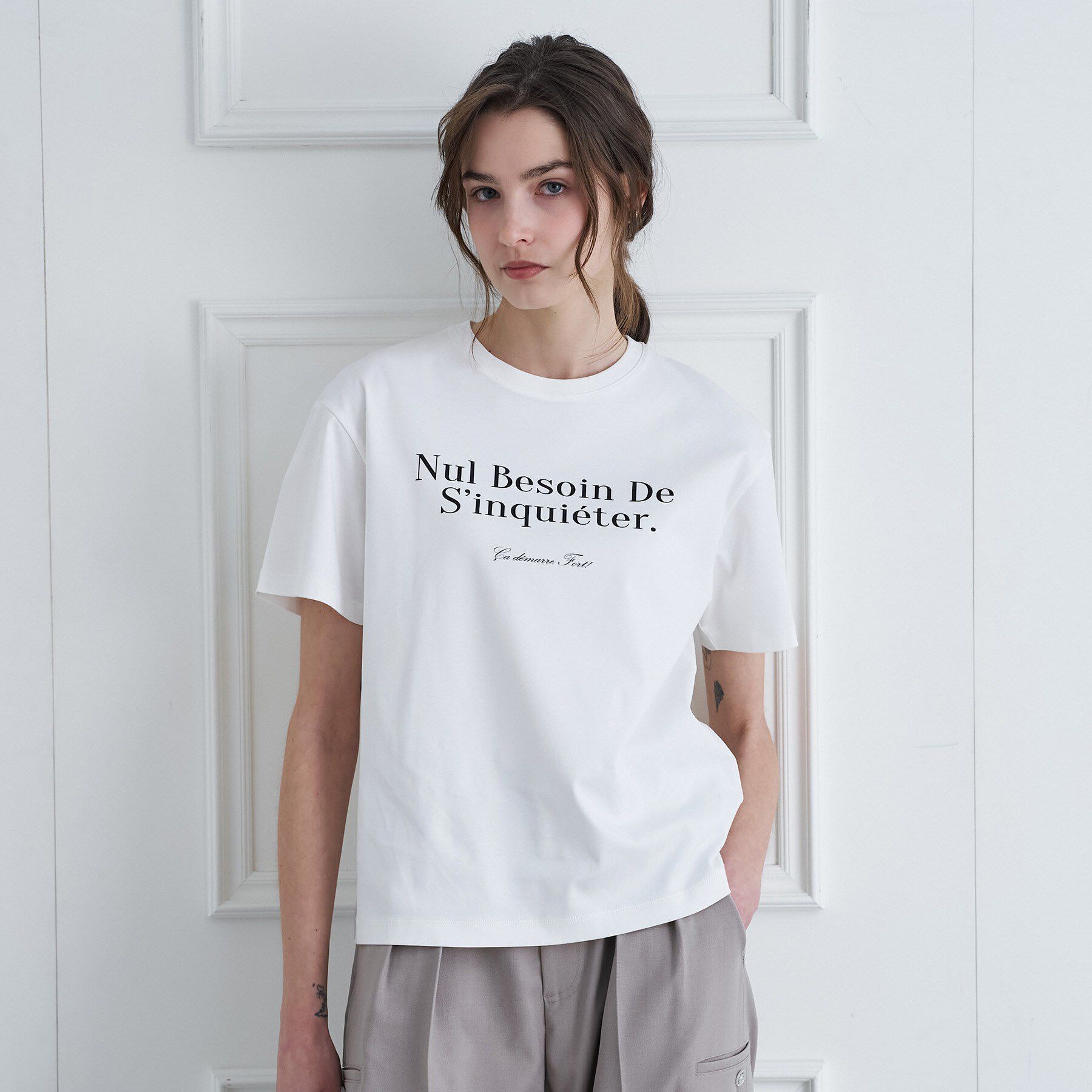 DRESSTERIOR「【接触冷感／抗菌防臭／消臭】アイスクリアコットンフレンチロゴT」|Tシャツ・カットソー|