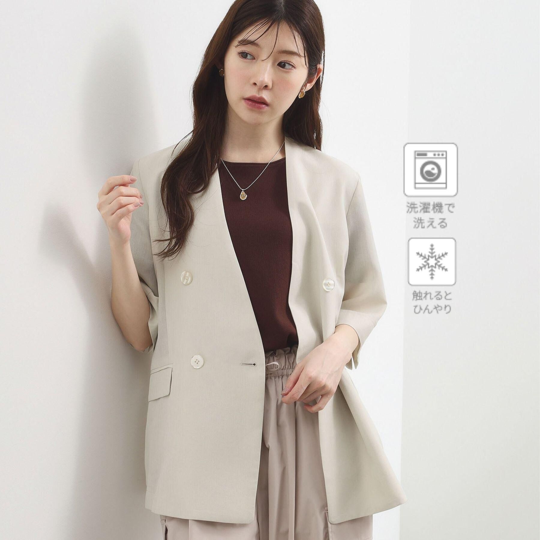 grove「【洗濯機OK/ひんやり】軽く羽織れるハーフスリーブジャケット」|テーラードジャケット|オフ(004)