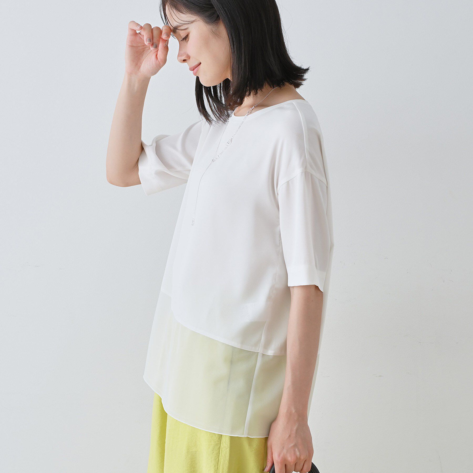INDIVI「【洗える】裾シアー半袖トップス」|Tシャツ・カットソー|
