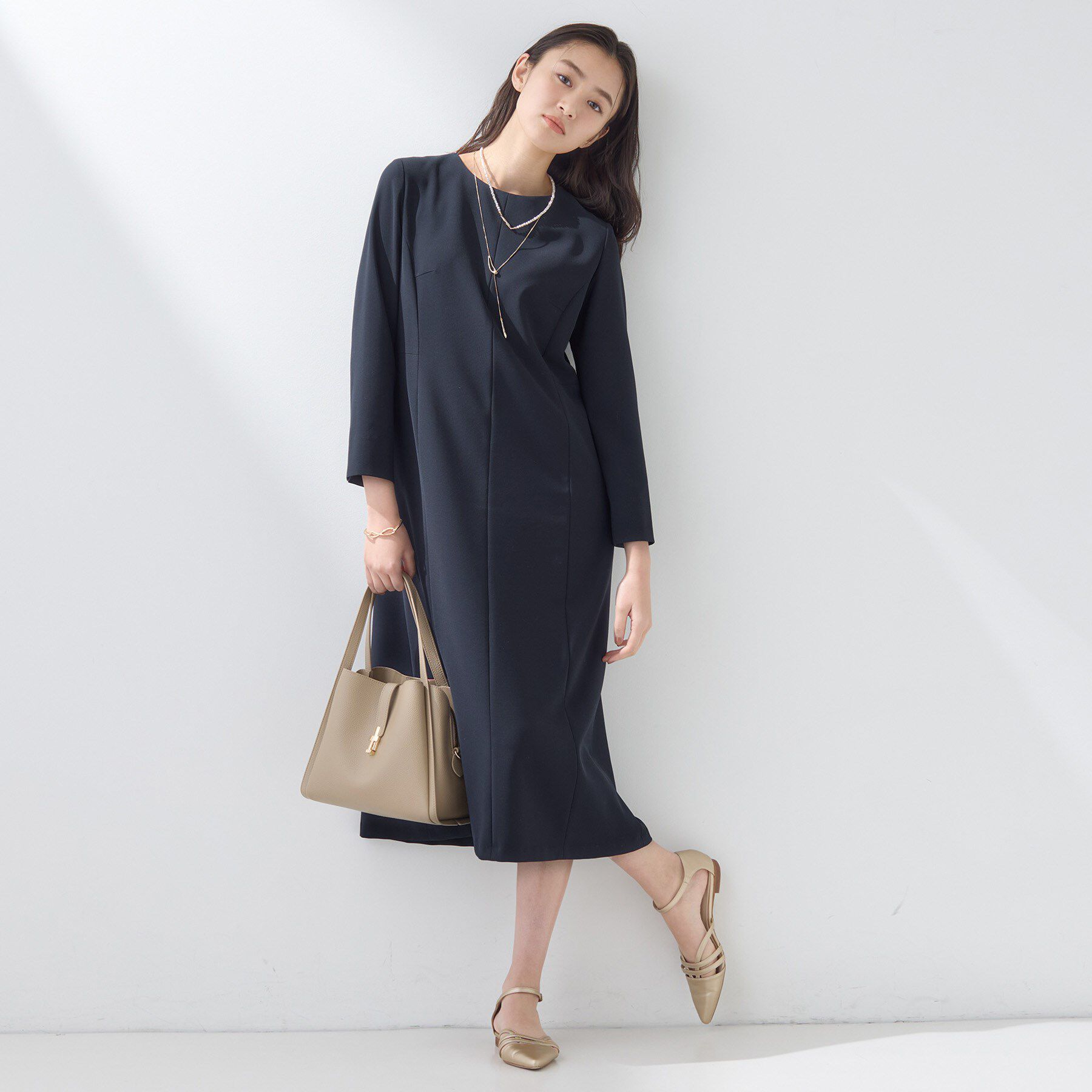 INDIVI「【上品光沢／SETUP可能】スタイルUPワンピース」|ワンピース|