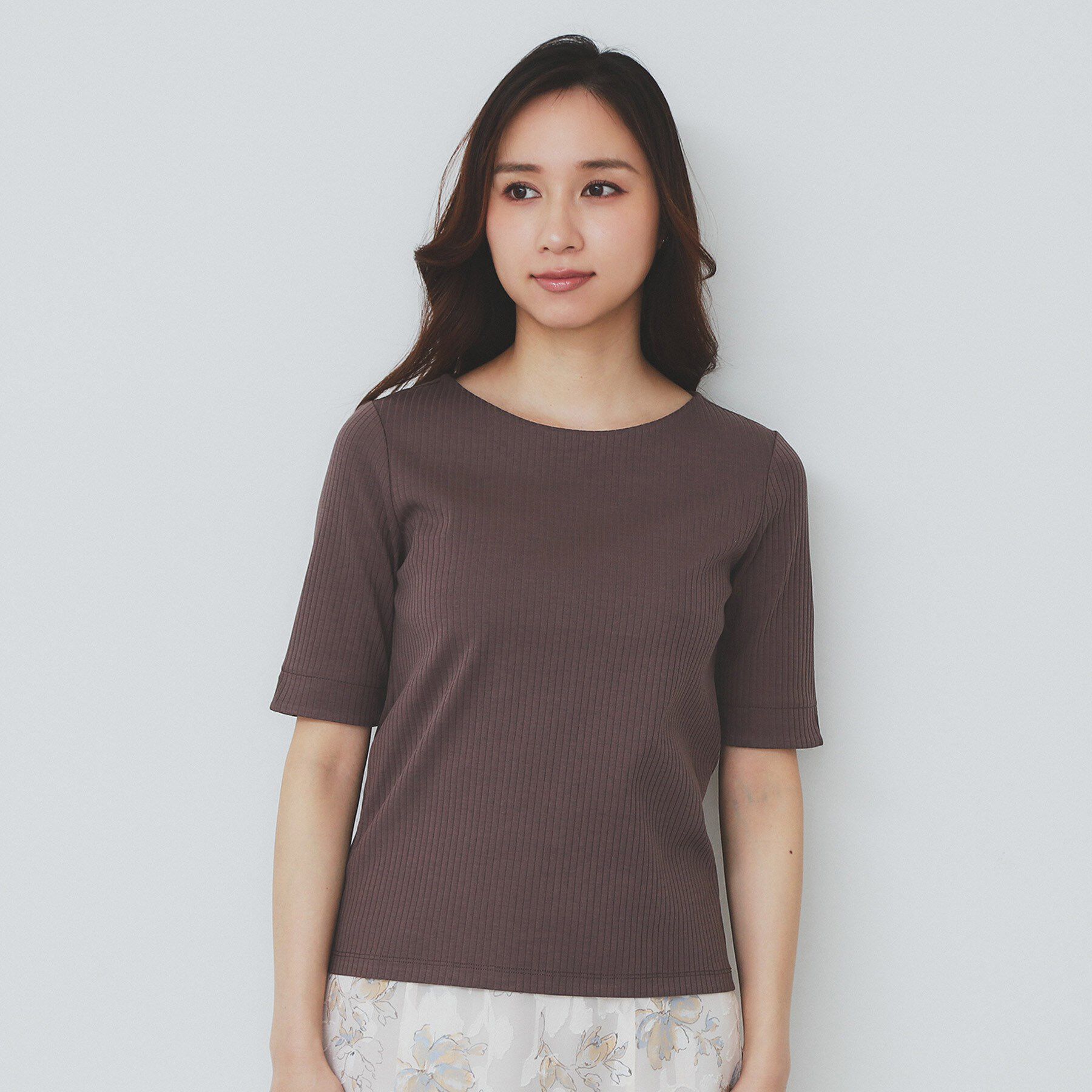 index「《7色展開／XS-LLサイズ》ボートネックリブトップス【UV／洗濯機洗い可】」|Tシャツ・カットソー|