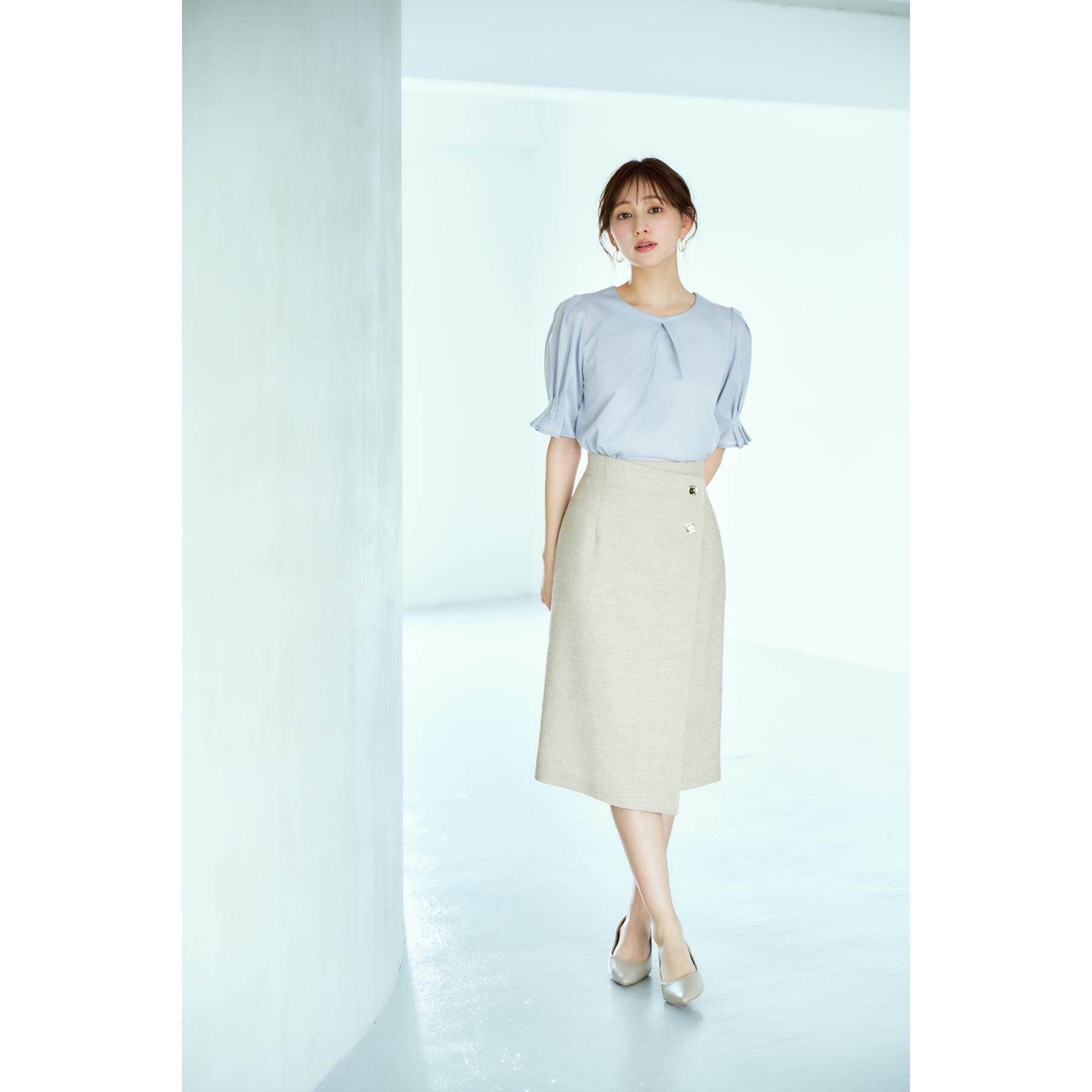 index「ストライプジャージタックスリーブトップス【吸水速乾／洗濯機洗い可】」|Tシャツ・カットソー|