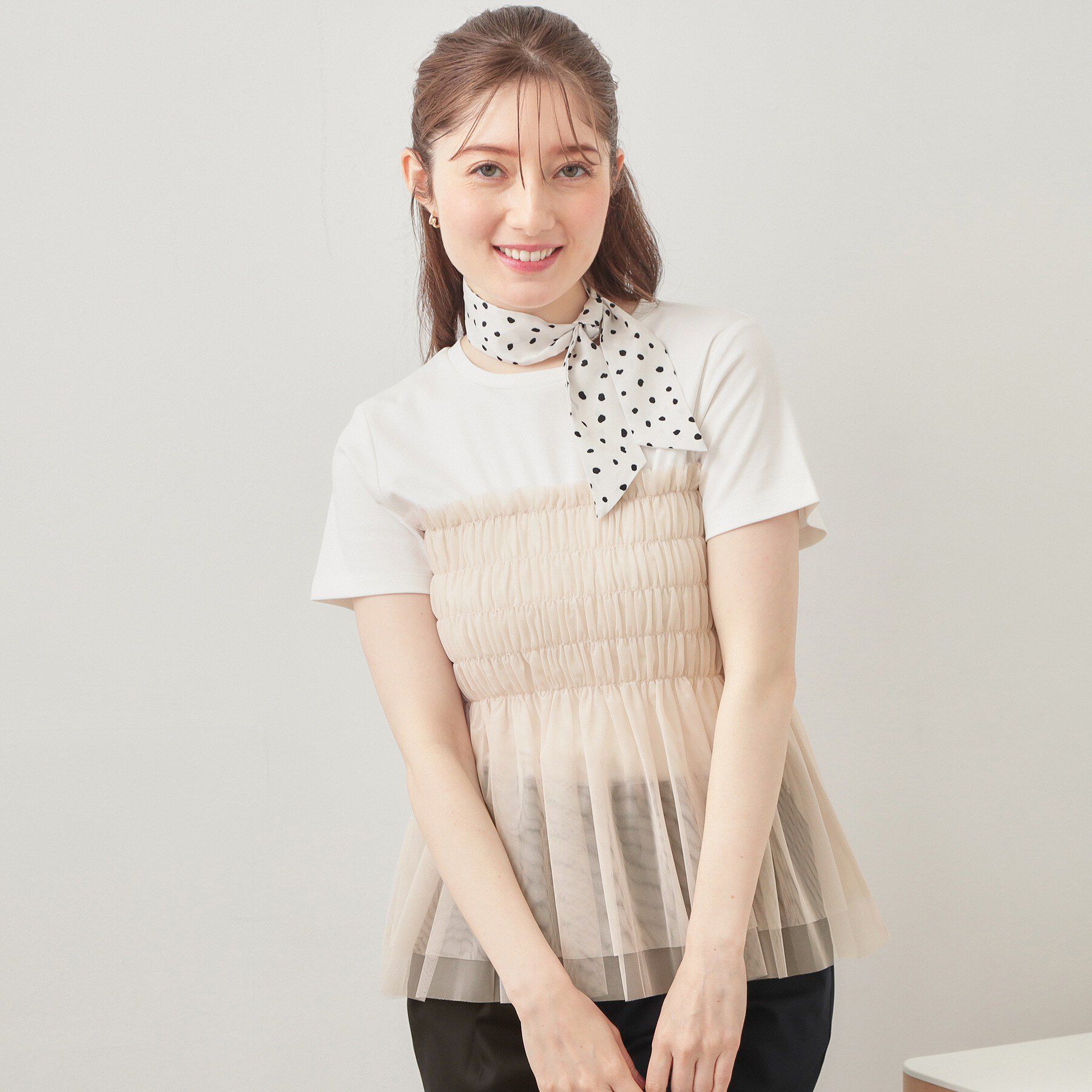 index「チュールペプラムトップス【洗濯機OK／接触冷感／UVケア】」|Tシャツ・カットソー|