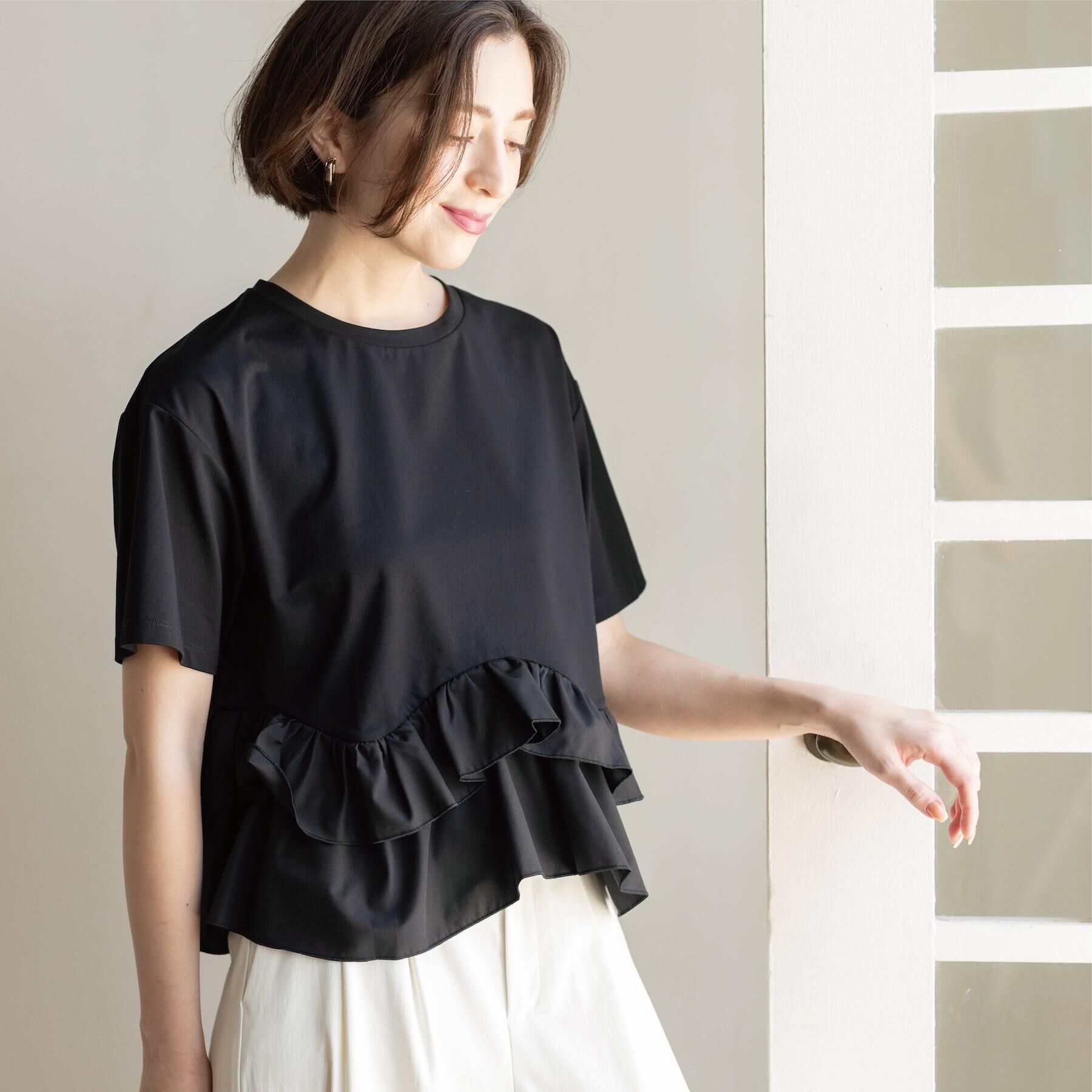 OPAQUE.CLIP「裾フリルドッキングTシャツ【洗濯機OK】」|Tシャツ・カットソー|