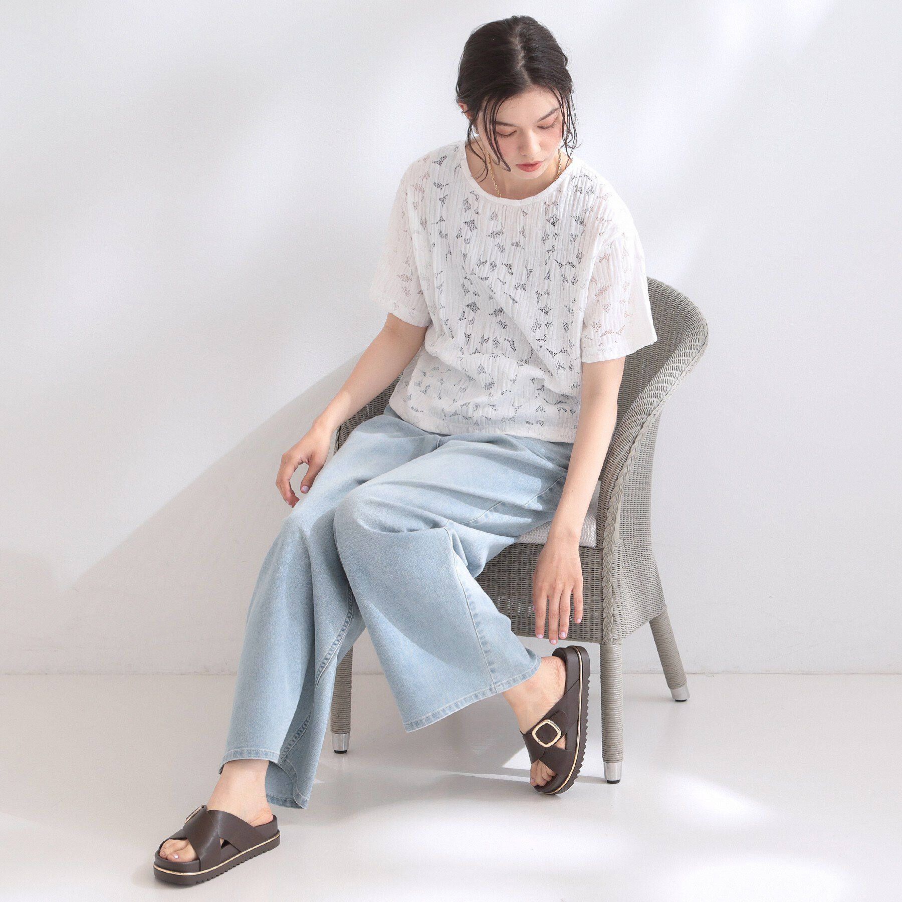 OPAQUE.CLIP「レースジャカードカットソー【洗濯機OK】」|Tシャツ・カットソー|