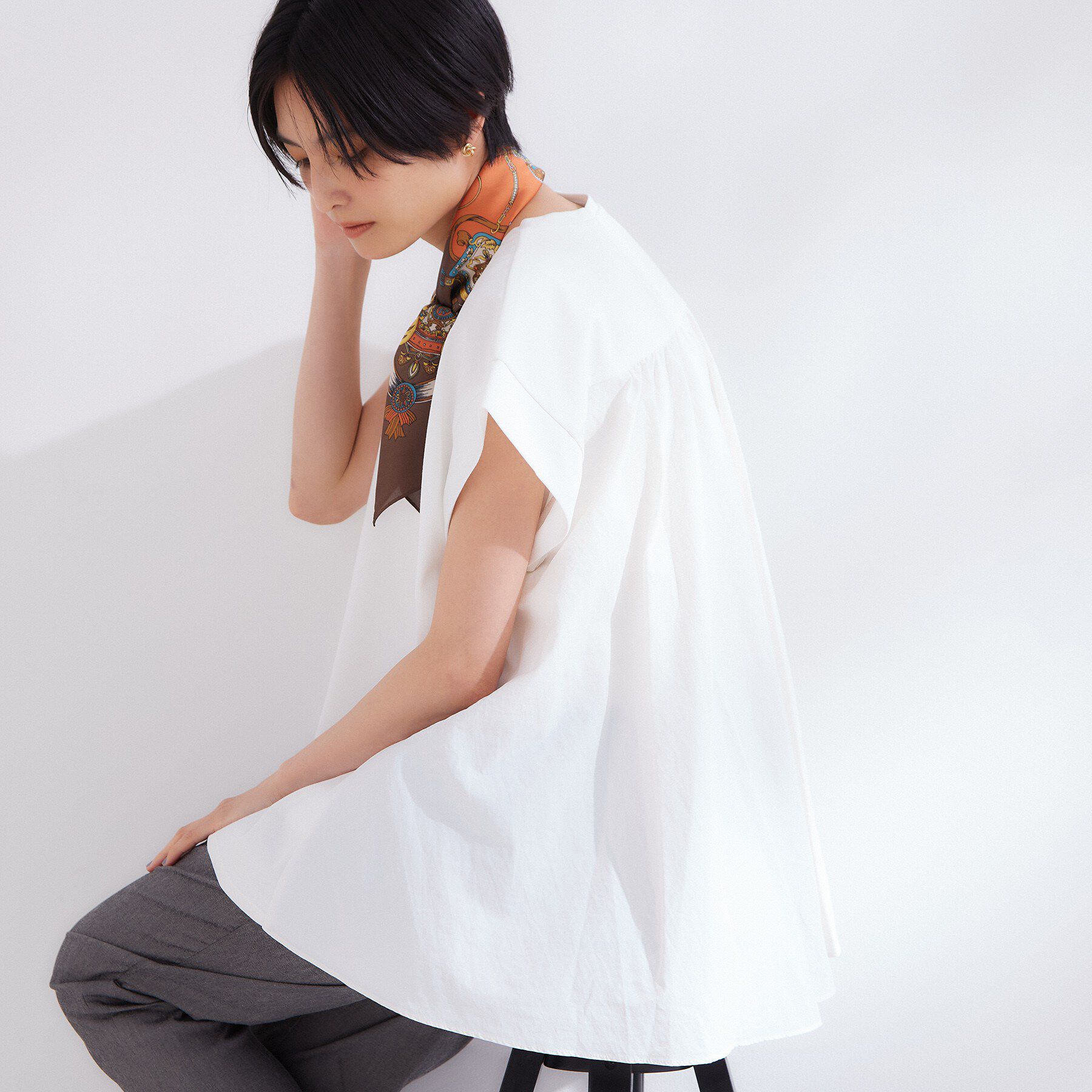 OPAQUE.CLIP「【接触冷感】バックフレアドッキングカットソー《洗濯機OK》」|Tシャツ・カットソー|ホワイト(001)