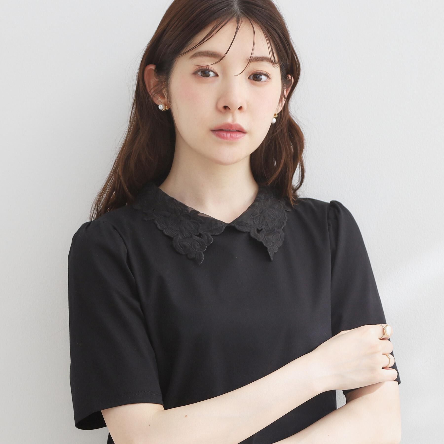 Couture broach「【UVカット・接触冷感・洗える】襟レース トップス」|Tシャツ・カットソー|
