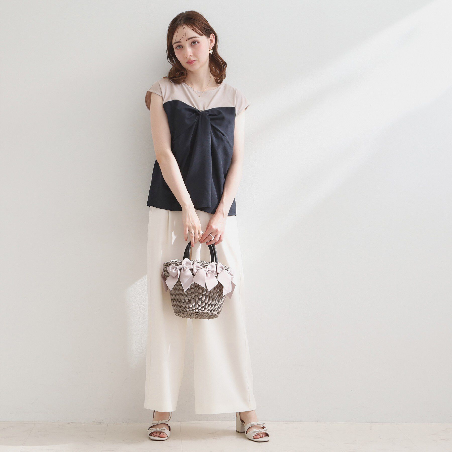 Couture broach「【接触冷感・UVカット・洗える】リボンベア ドッキングトップス」|Tシャツ・カットソー|