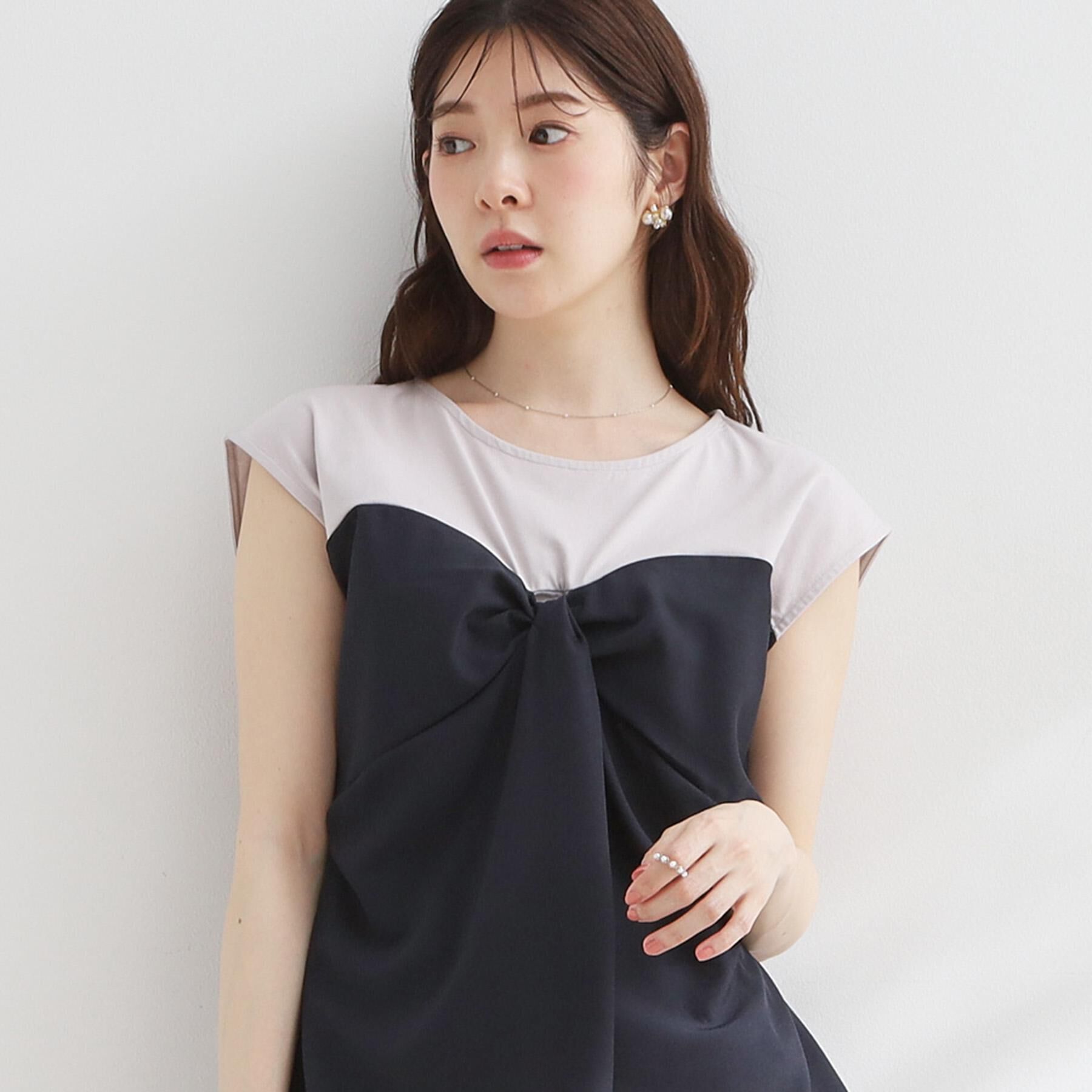 Couture broach「【接触冷感・UVカット・洗える】リボンベア ドッキングトップス」|Tシャツ・カットソー|