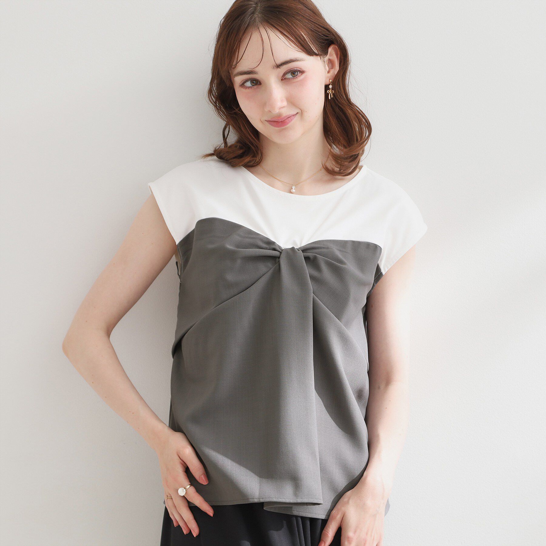 Couture broach「【接触冷感・UVカット・洗える】リボンベア ドッキングトップス」|Tシャツ・カットソー|