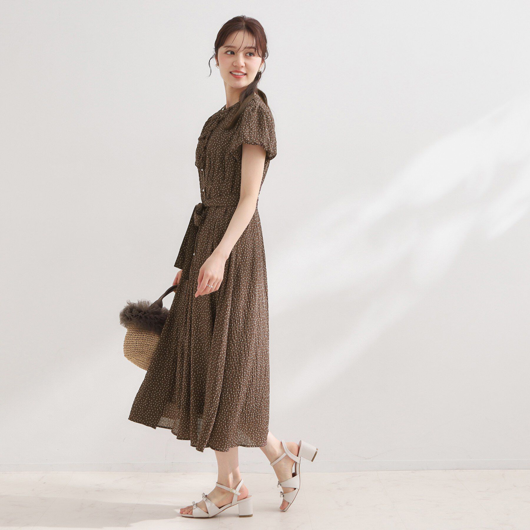 Couture broach「【洗える】フロントフリル ドット柄ワンピース」|ワンピース|