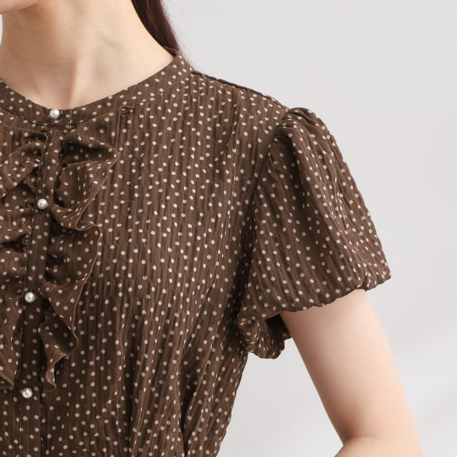 Couture broach「【洗える】フロントフリル ドット柄ワンピース」|ワンピース|