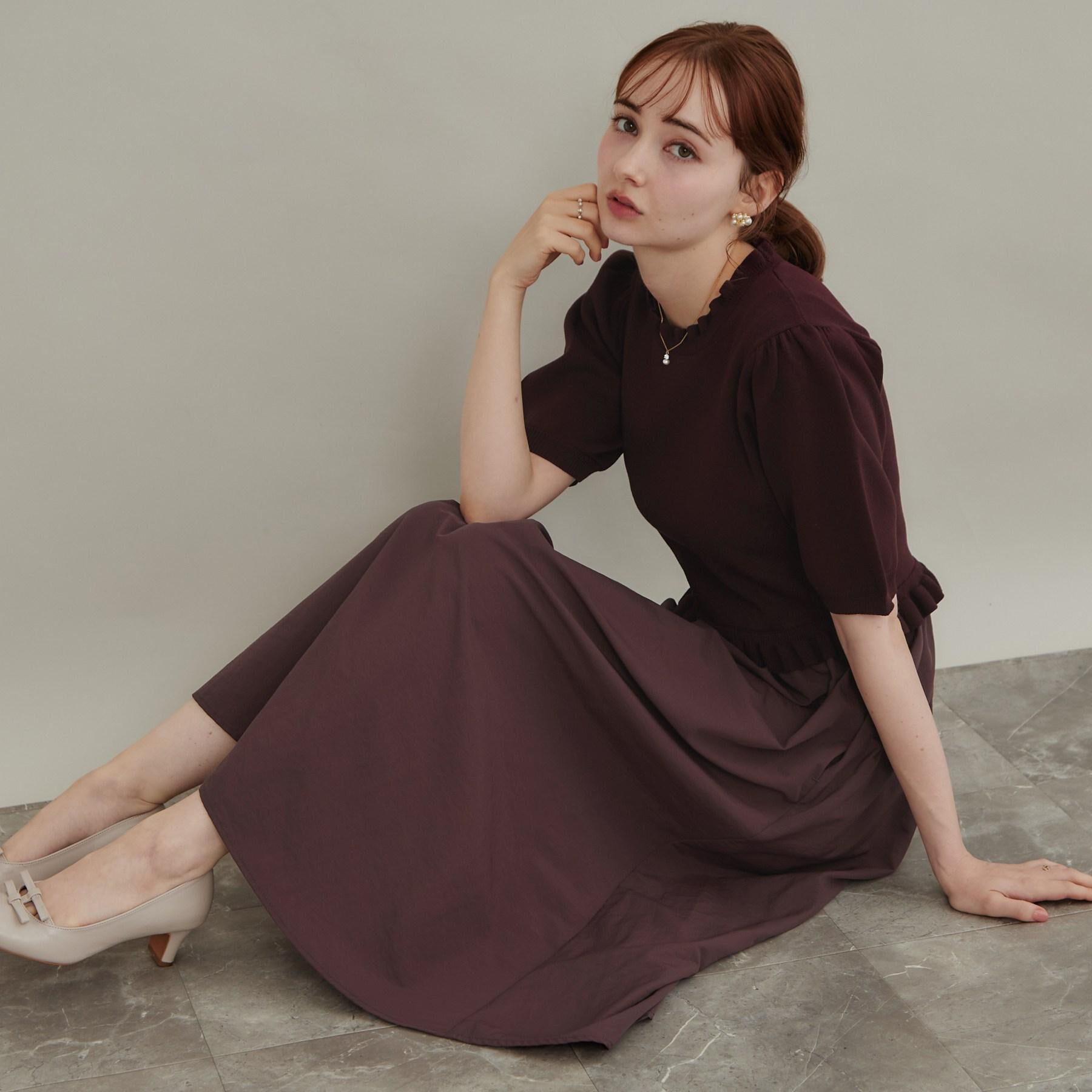 Couture broach「【ほんのり甘い】フリルニット ドッキングワンピース【洗濯機可】」|ワンピース|