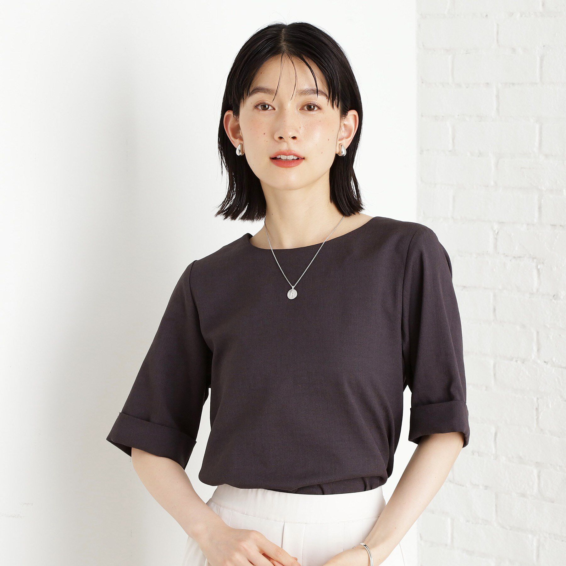 THE SHOP TK「麻調メッシュブラウス【二の腕カバー/洗える】」|シャツ・ブラウス|スミクロ(018)