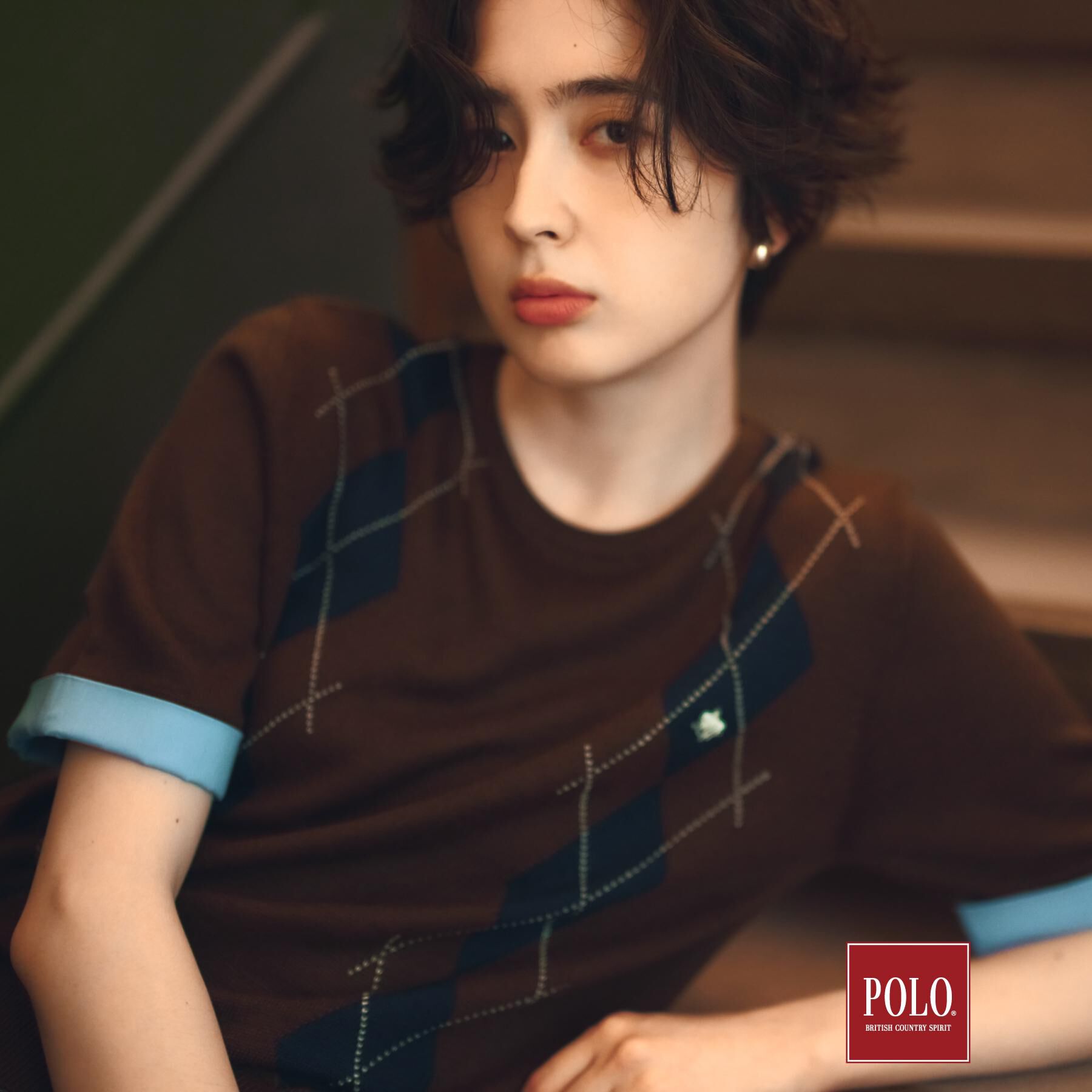 THE SHOP TK「POLO BCS/アーガイル半袖ニット」|ニット・セーター|