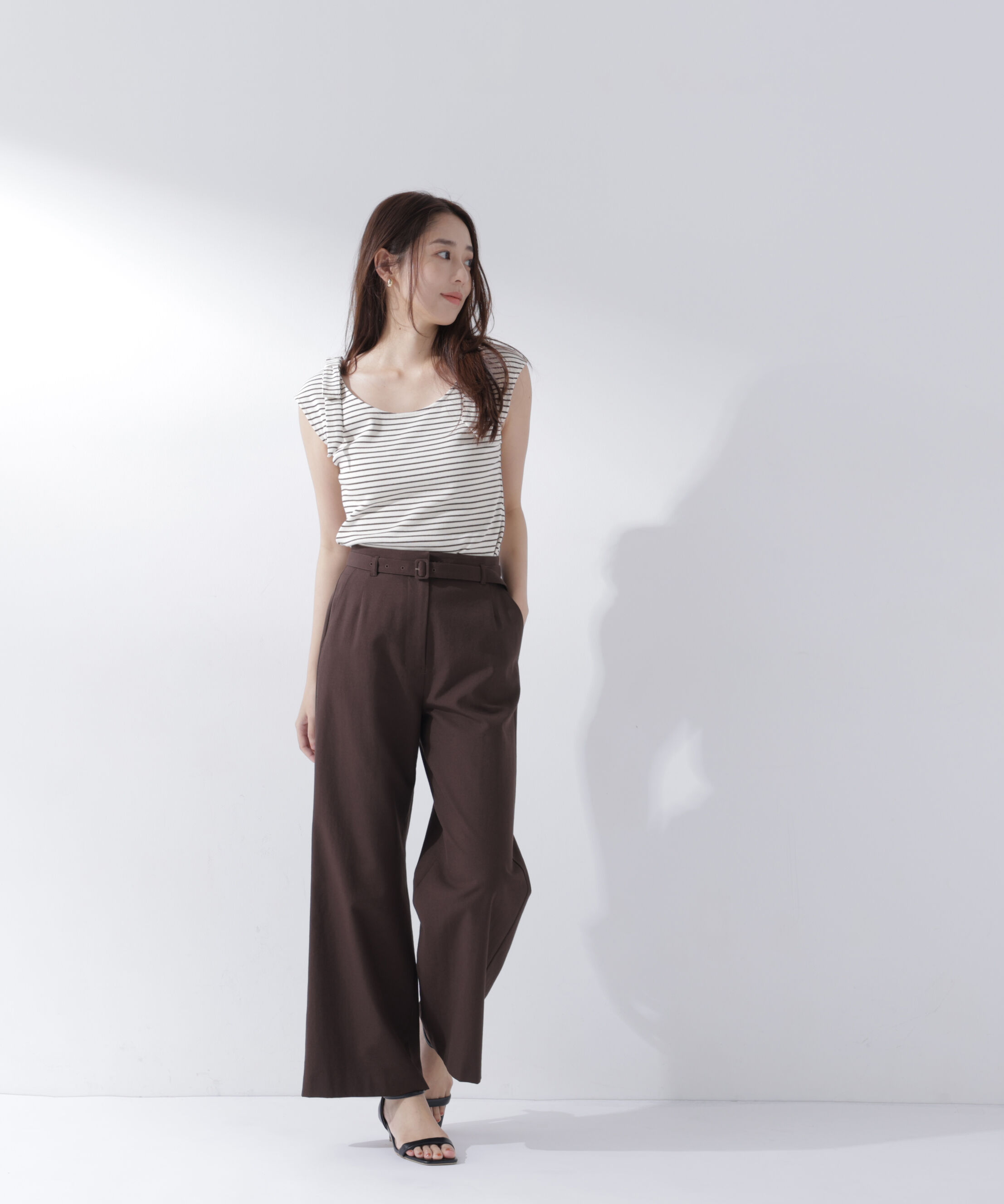  「ショルダーリボンボーダートップス」|Tシャツ・カットソー|