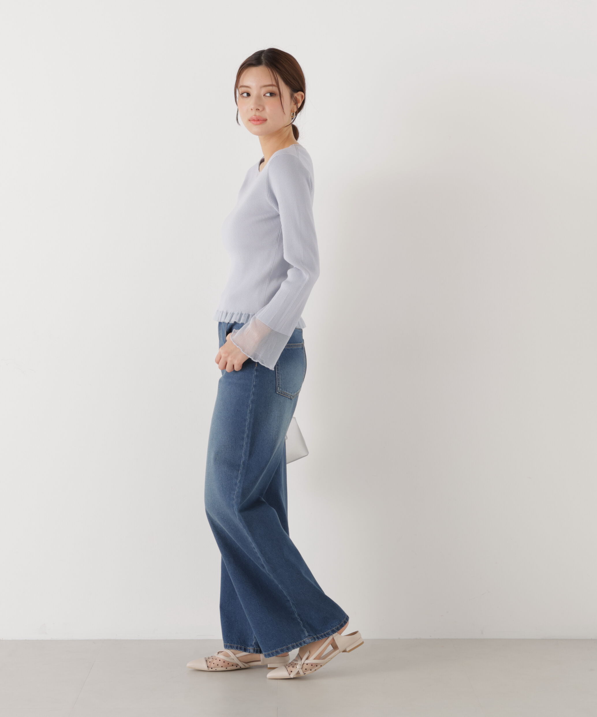 PROPORTION BODY DRESSING「部分シアーフレアスリーブニットトップス　26SS」|ニット・セーター|